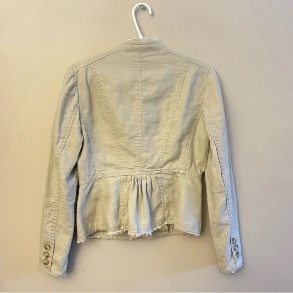 Michael Kors Light Tan Linen Utility Jacket Pleated Ruffle Back – Size 2P  EUC - Picture 9 of 15
